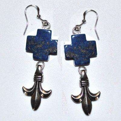 Bcl 067a boucles pendants oreilles 60mm lapis lazuli argent