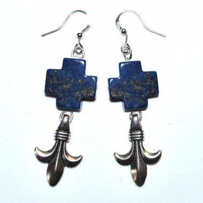 Bcl 067c boucles pendants oreilles 60mm lapis lazuli argent