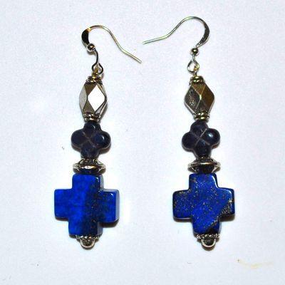 Bcl 068a boucles pendants oreilles 60mm lapis lazuli argent