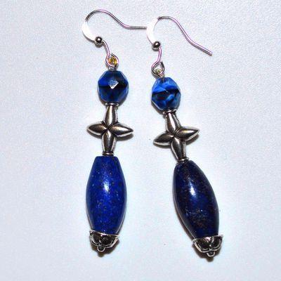 Bcl 070a boucles pendants oreilles croix lapis lazuli 11gr 60mm