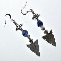 Bcl 071b boucles pendants oreilles croix lapis lazuli 9gr 60mm