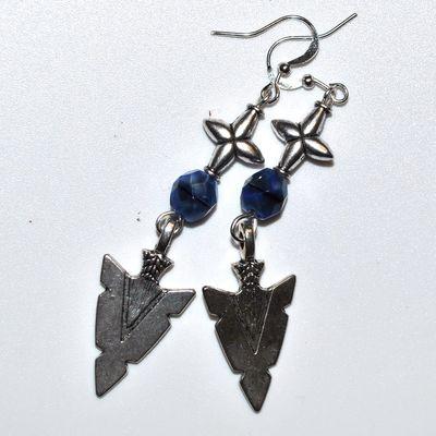 Bcl 071c boucles pendants oreilles croix lapis lazuli 9gr 60mm