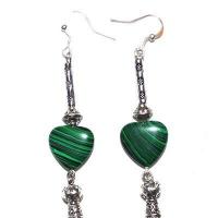 Bcl 075a boucles oreilles malachite 60mm 24gr argent