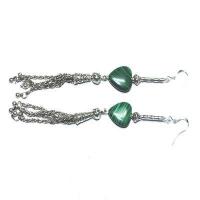 Bcl 075b boucles oreilles malachite 60mm 24gr argent