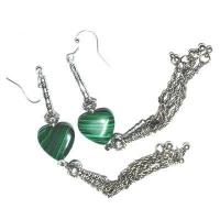 Bcl 075c boucles oreilles malachite 60mm 24gr argent