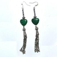 Bcl 075d boucles oreilles malachite 60mm 24gr argent