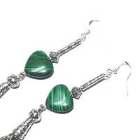 Bcl 075e boucles oreilles malachite 60mm 24gr argent