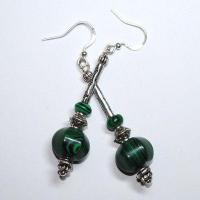 Bcl 076a boucles oreilles malachite 60mm 9gr argent