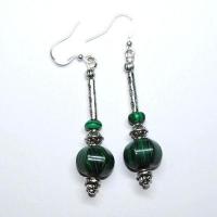 Bcl 076b boucles oreilles malachite 60mm 9gr argent