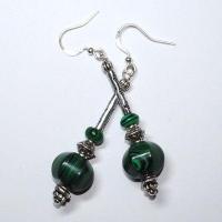 Bcl 076d boucles oreilles malachite 60mm 9gr argent