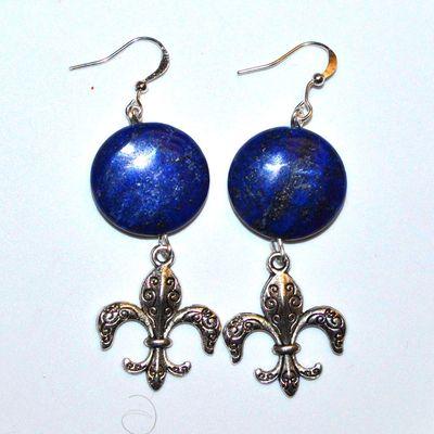 Bcl 077a boucles pendants oreilles fleur lys lapis lazuli 13gr 50mm