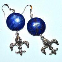 Bcl 077b boucles pendants oreilles fleur lys lapis lazuli 13gr 50mm