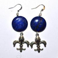 Bcl 077c boucles pendants oreilles fleur lys lapis lazuli 13gr 50mm