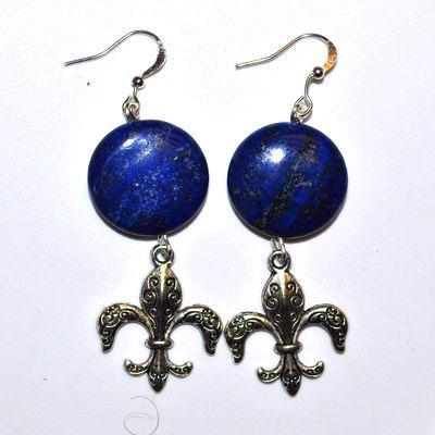 Bcl 077b boucles pendants oreilles fleur lys lapis lazuli 13gr 50mm