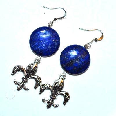 Bcl 077d boucles pendants oreilles fleur lys lapis lazuli 13gr 50mm