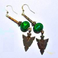 Bcl 081a boucles pendants oreilles malachite fleche 70mm 10x12mm 11gr