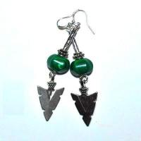 Bcl 081b boucles pendants oreilles malachite fleche 70mm 10x12mm 11gr