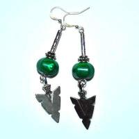 Bcl 081c boucles pendants oreilles malachite fleche 70mm 10x12mm 11gr