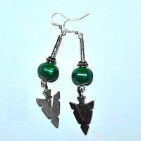 Bcl 081d boucles pendants oreilles malachite fleche 70mm 10x12mm 11gr