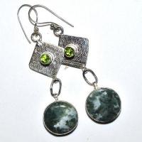 Bcl 084a boucles pendants oreilles 70mm lapis lazuli 18mm peridot 5mm argent