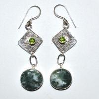 Bcl 084b boucles pendants oreilles 70mm lapis lazuli 18mm peridot 5mm argent