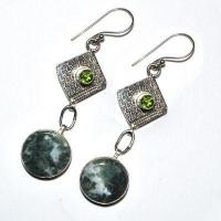 Bcl 084c boucles pendants oreilles 70mm lapis lazuli 18mm peridot 5mm argent