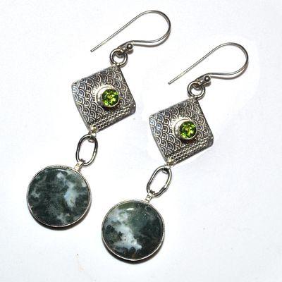 Bcl 084c boucles pendants oreilles 70mm lapis lazuli 18mm peridot 5mm argent