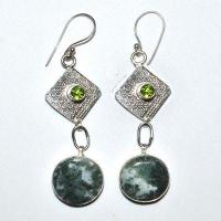 Bcl 084d boucles pendants oreilles 70mm lapis lazuli 18mm peridot 5mm argent