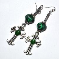 Bcl 085a boucles pendants oreilles malachite feuille 100mm 10x12mm 18gr