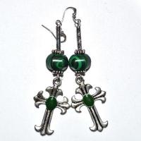 Bcl 085b boucles pendants oreilles malachite feuille 100mm 10x12mm 18gr