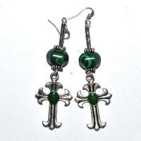 Bcl 085c boucles pendants oreilles malachite feuille 100mm 10x12mm 18gr