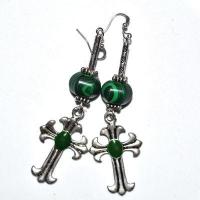 Bcl 085d boucles pendants oreilles malachite feuille 100mm 10x12mm 18gr