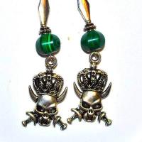 Bcl 086a boucles pendants oreilles malachite tete de mort 100mm 18gr argent