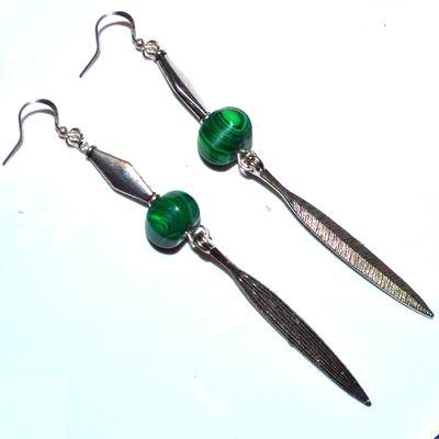 Bcl 087b bouc3les pendants oreilles malachite feuille 100mm 10x12mm 111gr