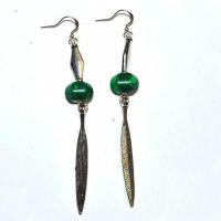 Bcl 087c bouc3les pendants oreilles malachite feuille 100mm 10x12mm 111gr