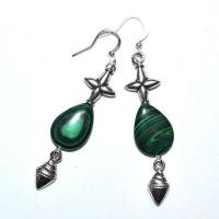 Bcl 089a boucles oreilles malachite 60mm 9gr argent