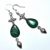 Bcl 089b boucles oreilles malachite 60mm 9gr argent