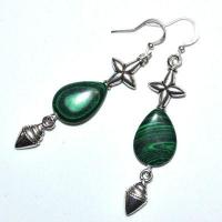 Bcl 089c boucles oreilles malachite 60mm 9gr argent