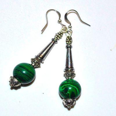 Bcl 091a boucles oreilles malachite 50mm 10gr argent