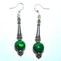 Bcl 091b boucles oreilles malachite 50mm 10gr argent