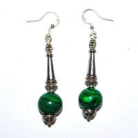 Bcl 091c boucles oreilles malachite 50mm 10gr argent