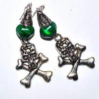 Bcl 092a boucles oreilles malachite tete de mort 80mm argent