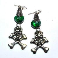 Bcl 092b boucles oreilles malachite tete de mort 80mm argent