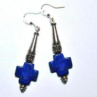 Bcl 093 boucles pendants oreilles croix lapis lazuli 11gr 60mm 1 
