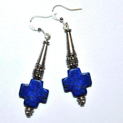 Bcl 093 boucles pendants oreilles croix lapis lazuli 11gr 60mm 1