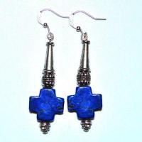 Bcl 093 boucles pendants oreilles croix lapis lazuli 11gr 60mm 2