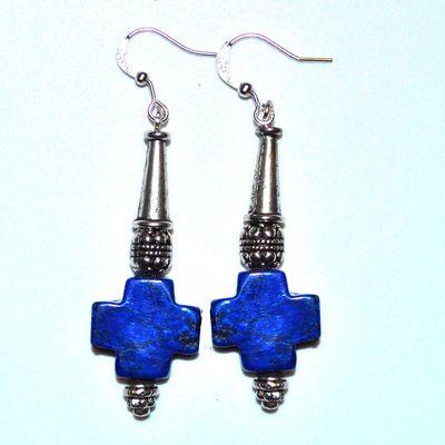 Bcl 093 boucles pendants oreilles croix lapis lazuli 11gr 60mm 2