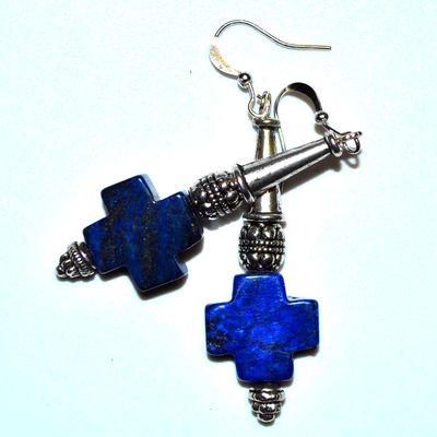 Bcl 093 boucles pendants oreilles croix lapis lazuli 11gr 60mm 3 