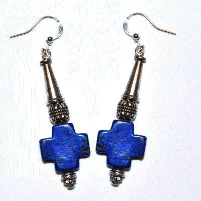 Bcl 093 boucles pendants oreilles croix lapis lazuli 11gr 60mm 4 