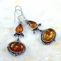 Bcl 095 boucles pendants oreilles ambre amber baltique 60mm 13gr bijoux argent 925 1 